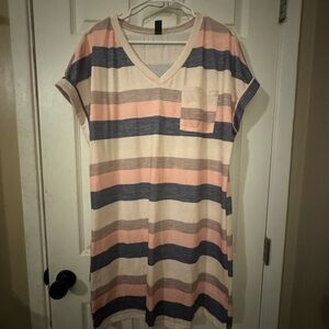Striped V-Neck T-Shirt Dress